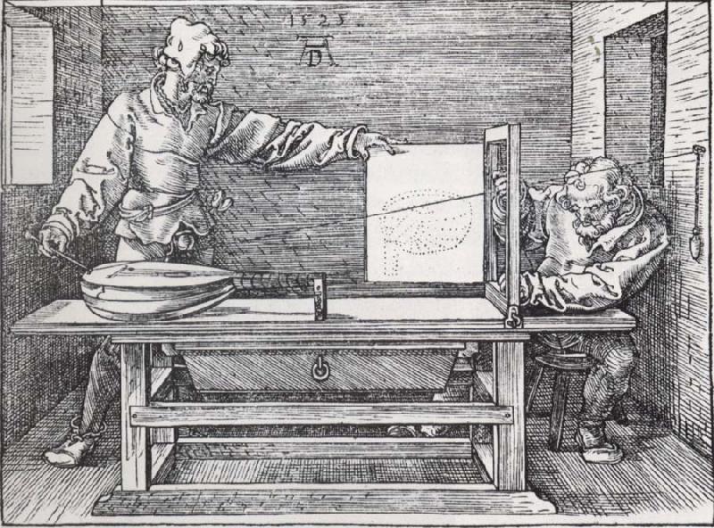 Jacopo de Barbari Man Drawing a lute with the monogram of the artist from the Manual of Measure-ment oil painting picture